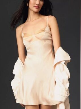 Anthropologie Satin Colorblock Open Back Slip Mini Dress M